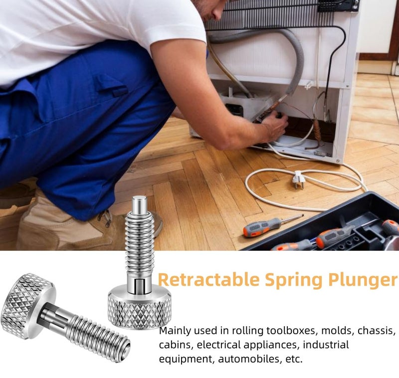 MerciL 2Pcs Hand Retractable Spring Plunger, Stainless Steel Quick Release Pin M6 Lock Out with Knurled Handle for Rolling Toolbox Packout Tool Box Accessories - Image 2